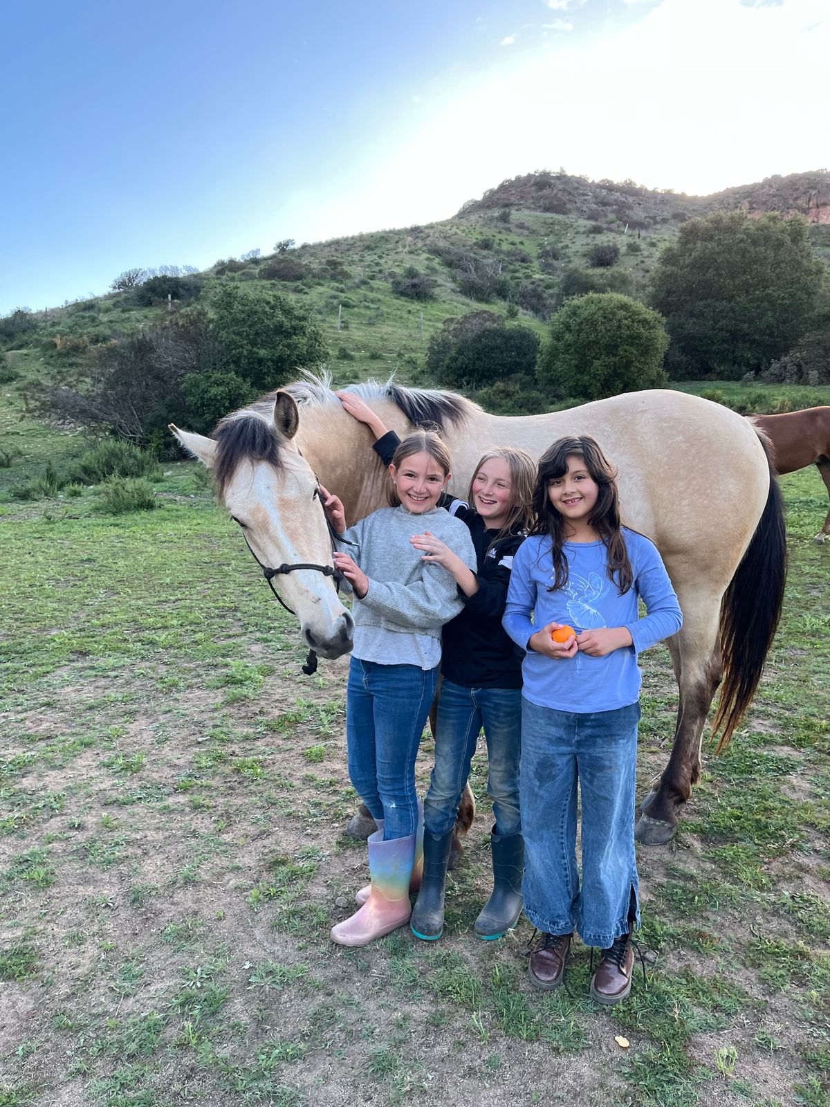 Niñas con caballo en el camp